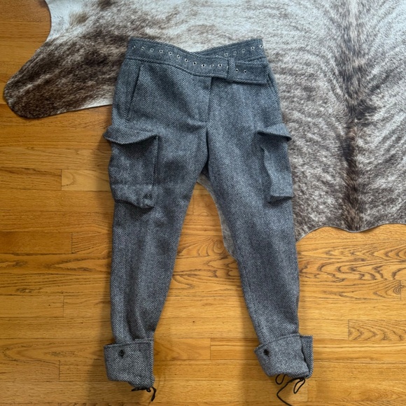 MONSE Fall 2017 Runway Wool Herringbone Lace-up Pants in Charcoal White Size 4 - Picture 4 of 15